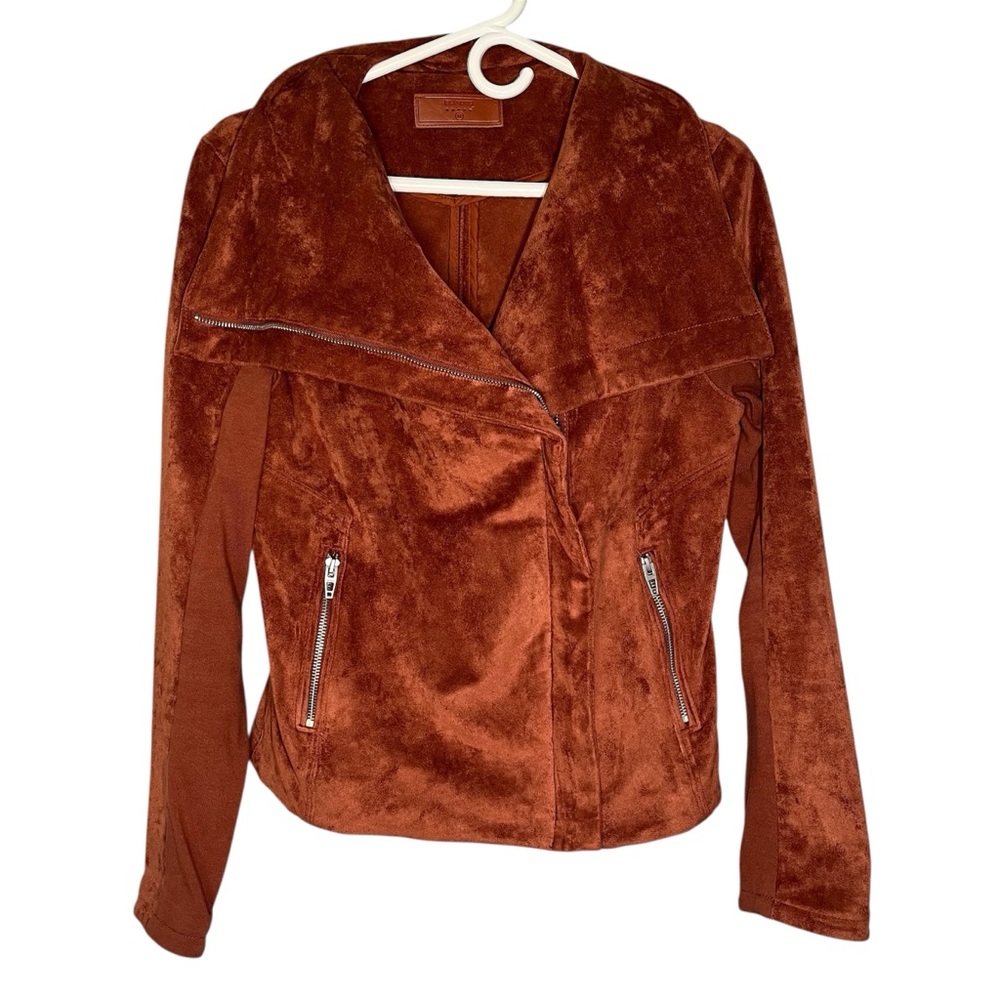 BLANK NYC Faux Suede Moto Jacket Rust Brown Soft Zip Medium M High Neck